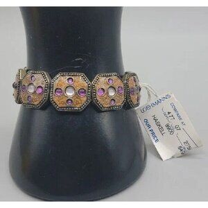 Rare Early Miriam Haskell Enamel Rhinestone Cross Panel Bracelet Original Tag